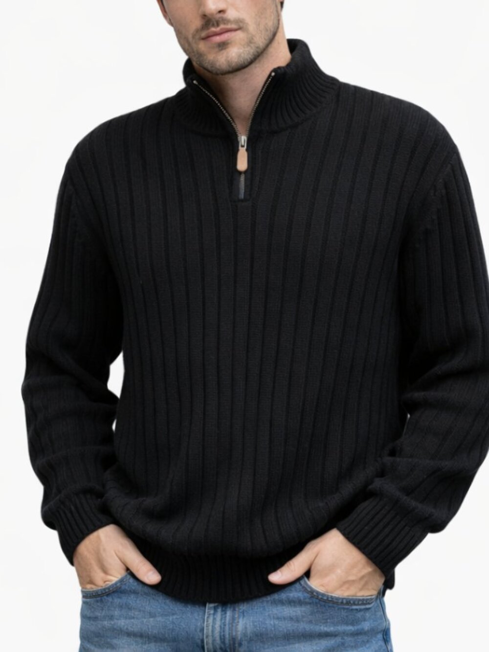Vintage Y2K Eddie Bauer 1/4 Zip Sweater Men XLT Black Thick Ribbed Knit Japan